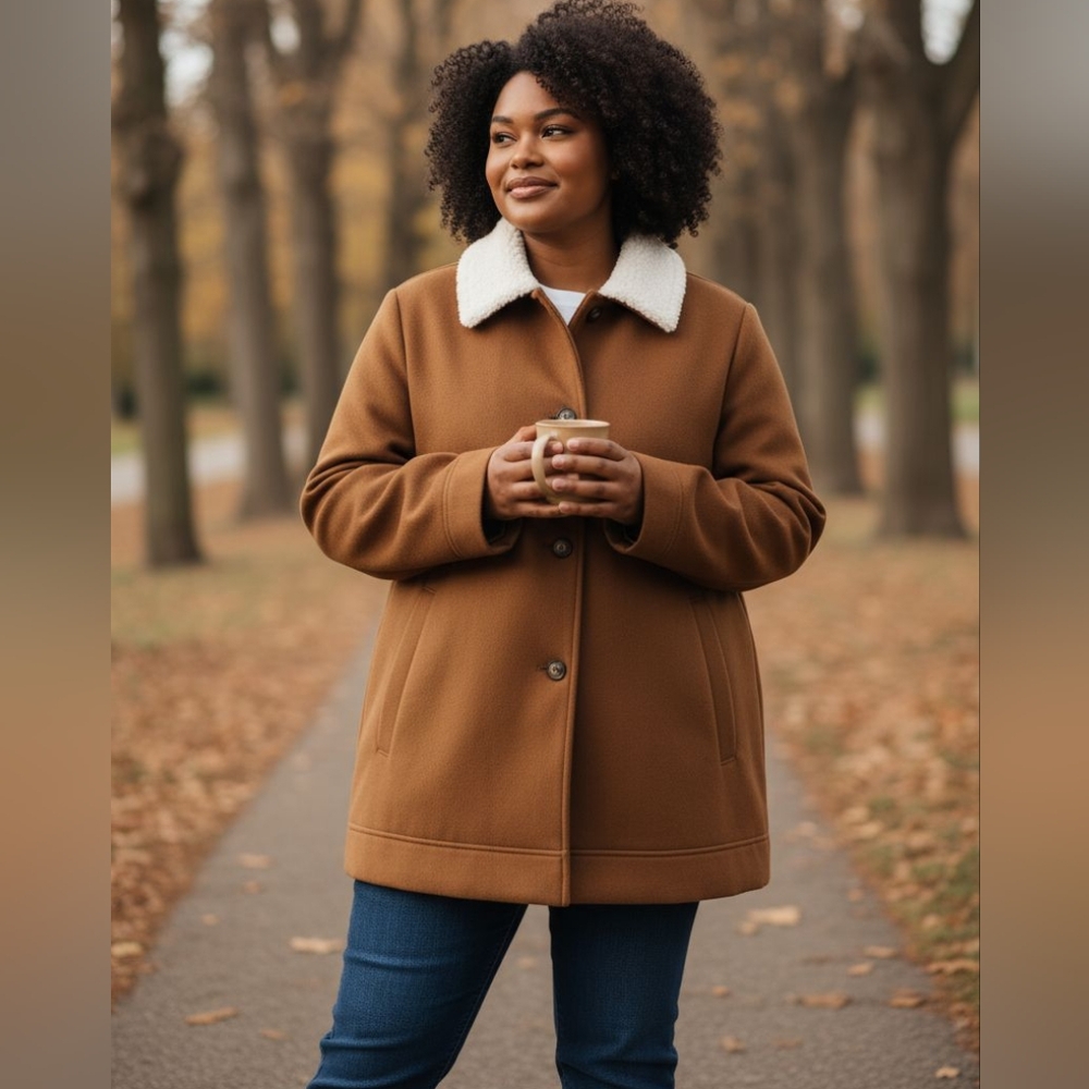 Old Navy Coat Plus‎ Size 4X Rust Brown Wool Sherpa Collar Preppy Equestrian Boho